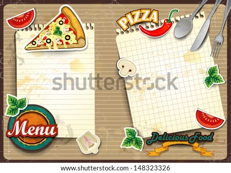 Menu for pizza with sheet of paper where you write the ingredients folding