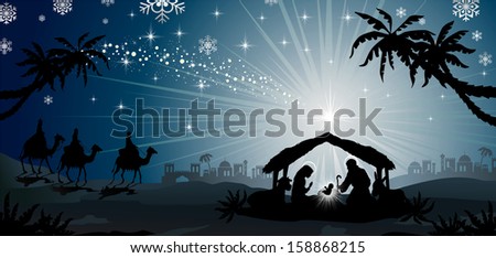 nativity scene with holy family and the three kings of oriental landscape nativity scene with holy family and the three kings of oriental landscape