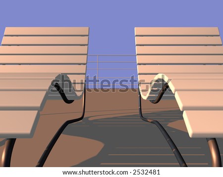 Poolside beds on sunset, 3D render