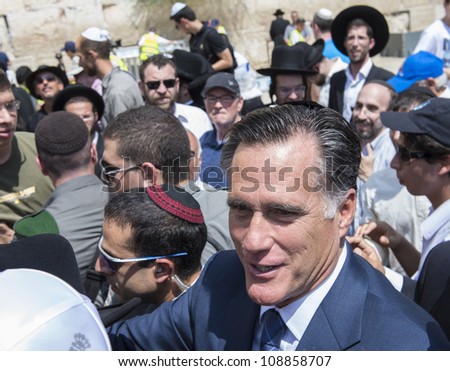 JEUSALEM - JULY 29 :  US Republican presidential candidate Mitt Romney visit the Western wall in old Jerusalem during his visit to Jerusalem, Israel on July 29, 2012