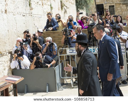 JERUSALEM - JULY 29 :  US Republican presidential candidate Mitt Romney visit the Western wall in old Jerusalem during his visit to Jerusalem, Israel on July 29, 2012