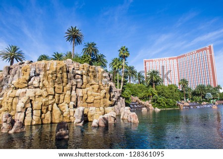 LAS VEGAS - DEC 04 : Treasure Island hotel and casino on December 04, 2012 in Las Vegas.  Las Vegas in 2012 broke the all-time visitor volume record of 39-plus million visitors
