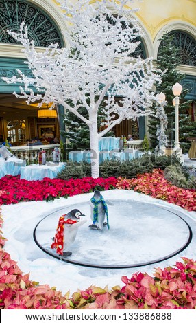 LAS VEGAS - DEC 04: Winter season in Bellagio Hotel Conservatory & Botanical Gardens on December 04 ,2012 in Las Vegas. There are five seasonal themes that the Conservatory undergoes each year.