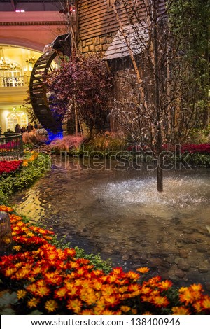 LAS VEGAS - NOV 17: Fall season in Bellagio Hotel Conservatory & Botanical Gardens on November 17, 2012 in Las Vegas. There are five seasonal themes that the Conservatory undergoes each year.