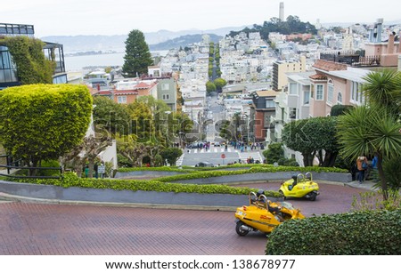 SAN FRANCISCO - MARCH 19 : View of Lombard Street in San Francisco California on March 19 2013 , Lombard street is crookedest street in the world