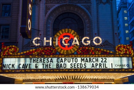 Chicago - March 17 : The Famous Chicago Theater On State Street On March 17, 2013 In Chicago, Illinois, The Iconic Marquee Often Appears In Films And Television
