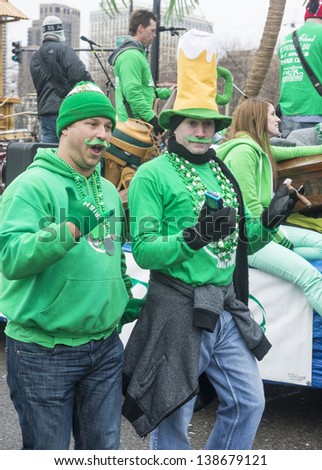 CHICAGO - MARCH 16 : Participants at the annual Saint Patrick\'s Day Parade in Chicago on March 16 2013