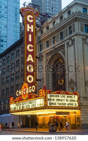 Chicago - March 17 : The Famous Chicago Theater On State Street On March 17, 2013 In Chicago, Illinois, The Iconic Marquee Often Appears In Film And Television