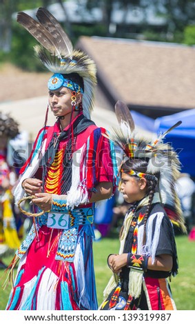 MARIPOSA ,USA - MAY 11 : An unidentified Native Indians takes part at the Mariposa 20th annual Pow Wow in California , USA on May 11 2013 ,Pow wow is native American cultural gathernig event.