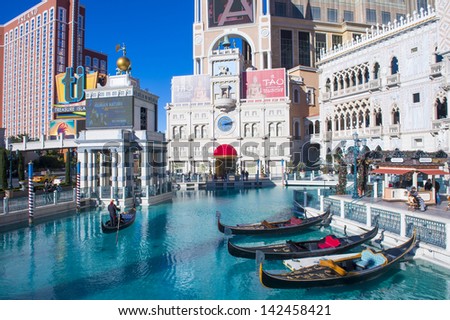 LAS VEGAS - FEB 25 : The Venetian hotel and replica of a Grand canal in Las Vegas on February 25, 2013. With more than 4000 suites it`s one of the most famous hotels in the world