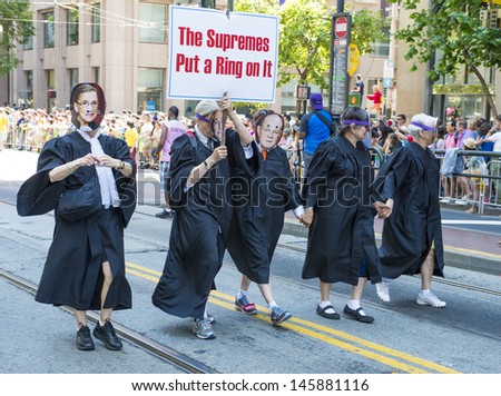 SAN FRANCISCO -  JUNE 30 : An unidentified participants dressed as Supreme Court judges at the annual San Francisco Gay pride parade on June 30 2013