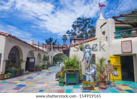 SAN DIEGO , CA - SEP 01 : The Spanish village art center in San Diego\'s Balboa Park on September 01 2013 , It built in 1935 to depict an Old Spanish village and it has 37 working artist studios