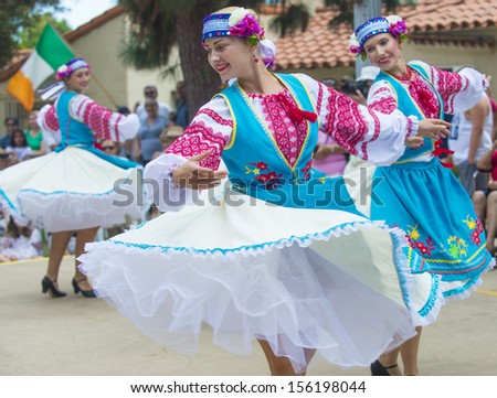 SAN DIEGO , CA - SEP 01 : Ukrainian folk dancers perform during Ukraine Independence Day Celebration at the House of Ukraine in Balboa park , San Diego California on September 01, 2013