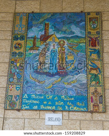 NAZARETH - OCT 15 : Irish mosaic in the Basilica of the Annunciation in Nazareth Israel on October 15 2012 ,is a gift from Irish Catholics to the church, alongside other different nations.
