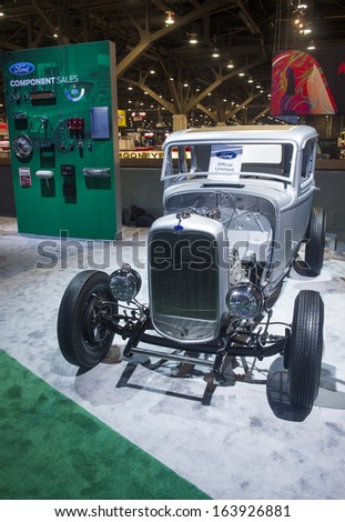 LAS VEGAS - NOV 05 : Old classic Ford car at the SEMA Show in Las Vegas, Navada, on November 05, 2013. The SEMA Show is the premier automotive specialty products trade event in the world.