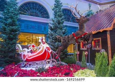 LAS VEGAS - DEC 30, 2013: Winter season in Bellagio Hotel Conservatory & Botanical Gardens on December 30, 2013 in Las Vegas. There are five seasonal themes that the Conservatory undergoes each year.