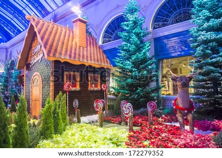 LAS VEGAS - DEC 30: Winter season in Bellagio Hotel Conservatory & Botanical Gardens on December 30 ,2013 in Las Vegas. There are five seasonal themes that the Conservatory undergoes each year.