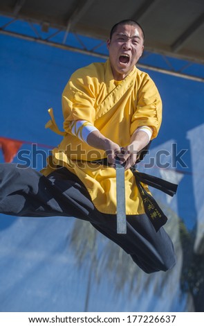 LAS VEGAS - FEB 09 : Chinese martial art performer at the Chinese New Year celebrations held in Las Vegas , Nevada on February 09 2014