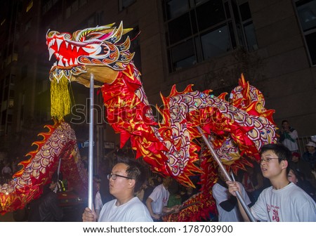 SAN FRANCISCO - FEB 15 : An unidentified participants in a Dragon dance at the Chinese New Year Parade in San Francisco, CA on February 15, 2014. It is the largest Asian event in North America