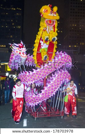SAN FRANCISCO - FEB 15 : An unidentified participants in a Dragon dance at the Chinese New Year Parade in San Francisco , CA on February 15 2014 , It is the largest Asian event in North America