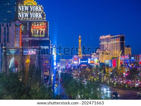 LAS VEGAS - JUNE 15 : View of the strip on June 15 , 2014 in Las Vegas. The Las Vegas Strip is an approximately 4.2-mile (6.8 km) stretch of Las Vegas Boulevard in Clark County, Nevada.