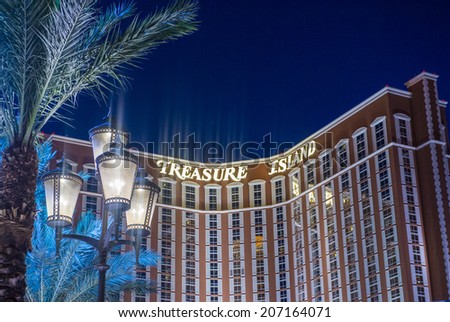 LAS VEGAS - JULY 21 : Treasure Island hotel and casino on July 21 2014 in Las Vegas.  This Caribbean themed resort has an hotel with 2,884 rooms.