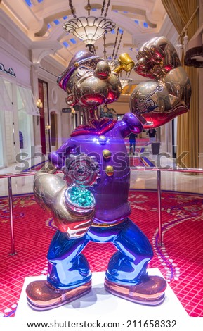 LAS VEGAS - JULY 21 : The Jeff Koons Popeye Sculpture display at the Wynn Hotel in Las Vegas on July 21 2014. The sculpture purchased by Steve Wynn in May 2014 for $28.1 million dollars