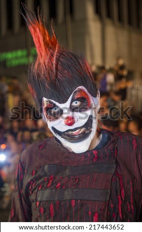 LAS VEGAS - SEP 05 : Actor from Fright Dome at Circus Circus participates at the annual Las Vegas Gay pride parade on September 05 , 2014