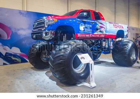 LAS VEGAS - NOV 07 : Toyota giant truck at the SEMA Show in Las Vegas, Navada, on November 07, 2014. The SEMA Show is the premier automotive specialty products trade event in the world.