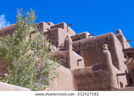 SANTA FE , NEW MEXICO - OCT 10 : Traditional Adobe architecture in Santa Fe New Mexico on October 10 2014 , Adobe architecture is very common in the US southwest.