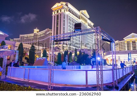 LAS VEGAS - DEC 04 :Ice rink near Caesars Palace hotel on December 04 2014 in Las Vegas. Caesars Palace is a luxury hotel and casino located on the Las Vegas Strip. Caesars has 3,348 rooms