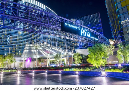 LAS VEGAS - DEC 08 : The Aria Resort in Las Vegas on December 08 2014. The Aria is a luxury resort and casino opened on 2009 and is the world\'s largest hotel to receive LEED Gold certification