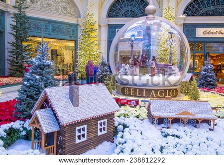 LAS VEGAS - DEC 08 : Winter season in Bellagio Hotel Conservatory & Botanical Gardens on December 08 ,2014 in Las Vegas. There are five seasonal themes that the Conservatory undergoes each year.