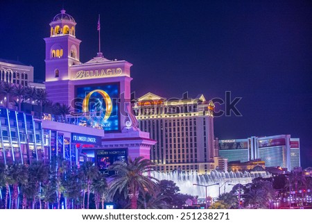 LAS VEGAS - FEB 04 : View of the strip on February 04 2015 in Las Vegas. The Las Vegas Strip is an approximately 4.2-mile (6.8 km) stretch of Las Vegas Boulevard in Clark County, Nevada.
