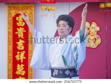 LAS VEGAS - FEB 21 : Japanese folk dancer perform at the Chinese New Year celebrations held in Las Vegas , Nevada on February 21 2015