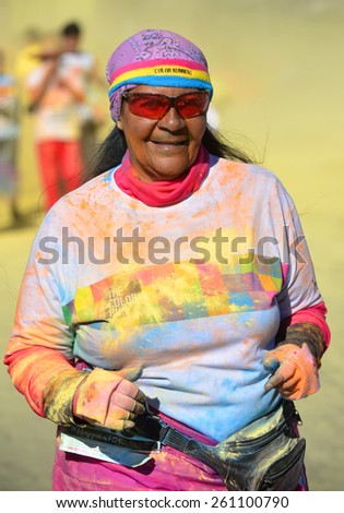 LAS VEGAS - FEB 28 : An unidentified runner at the Las Vegas Color Run on February 28 2015. The Color Run is a 5k worldwide hosted fun race