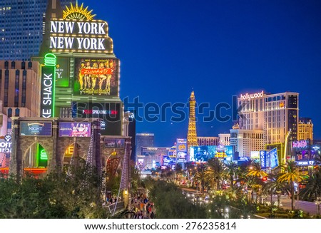 LAS VEGAS - APR 28 : View of the strip on April 28 2015 in Las Vegas. The Las Vegas Strip is an approximately 4.2-mile (6.8 km) stretch of Las Vegas Boulevard in Clark County, Nevada.