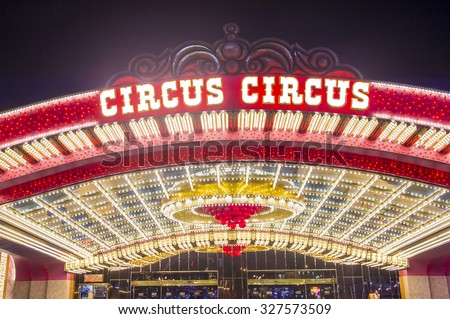 LAS VEGAS - SEP 10: The Circus Circus hotel and casino sign on September 10, 2015 in Las Vegas. Circus Circus features circus acts and carnival type games daily