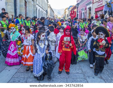 OAXACA , MEXICO  - NOV 02 : Unknown participants on a carnival of the Day of the Dead in Oaxaca, Mexico, on November 02 2015. The Day of the Dead is one of the most popular holidays in Mexico