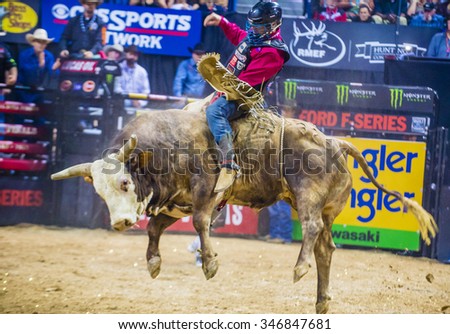 LAS VEGAS - OCT 24 : Cowboy Participating in the PBR bull riding world finals. The bull riding world championship held in Las Vegas Nevada on October 24 2015