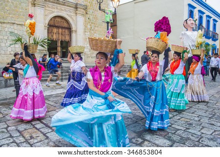 OAXACA , MEXICO  - NOV 02 : Unknown participants on a carnival of the Day of the Dead in Oaxaca, Mexico, on November 02 2015. The Day of the Dead is one of the most popular holidays in Mexico