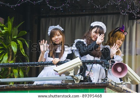 KYOTO,JAPAN - OCT 29 : Japanese girls dressed as a maids promoting 