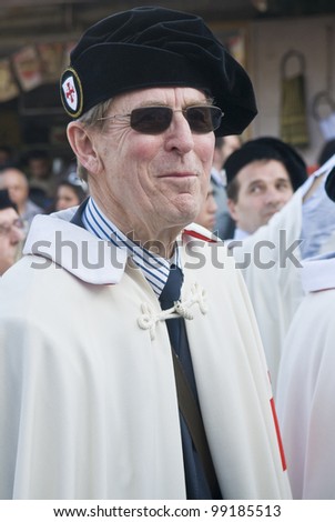 JERUSALEM - APRIL 01 : Member of the order of the holy sepulchre take part in the Palm sunday procession in Jerusalem on April 01 2012