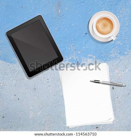 Paper  Pen  Coffee and Tablet PC