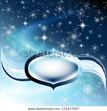Romantic Christmas card in blue shades with snowflakes and text space