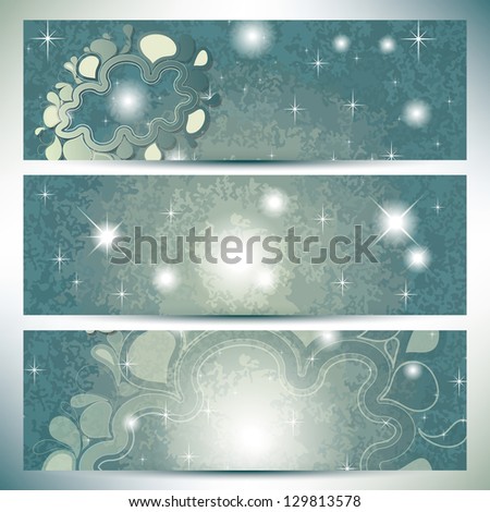 Vintage Banners with abstract clouds in green-blue petroleum color