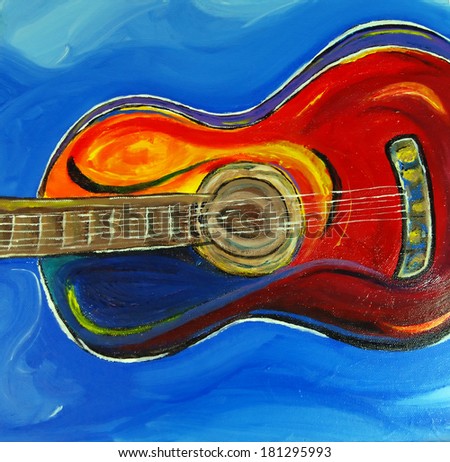 Original acrylic painting of guitar