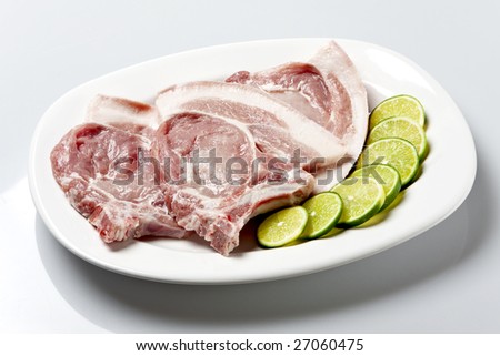 raw pork meat cut known as loin chop or pork steak