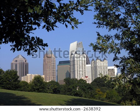 Midtown Atlanta Georgia framed in trees, Piedmont Park