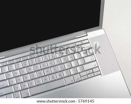 silver laptop large screen top view black screen